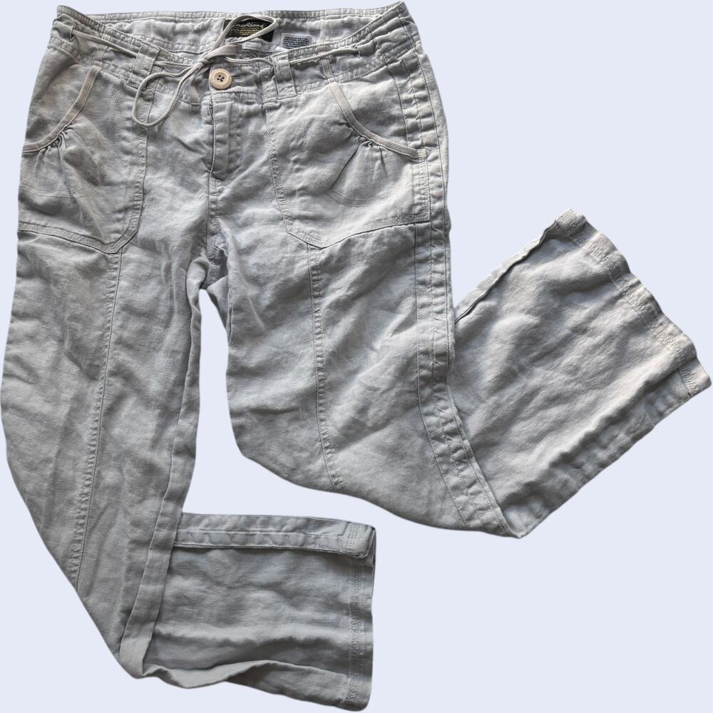 Eddie Bauer Linen Drawstring Pants Beige Straight Leg Petite 6